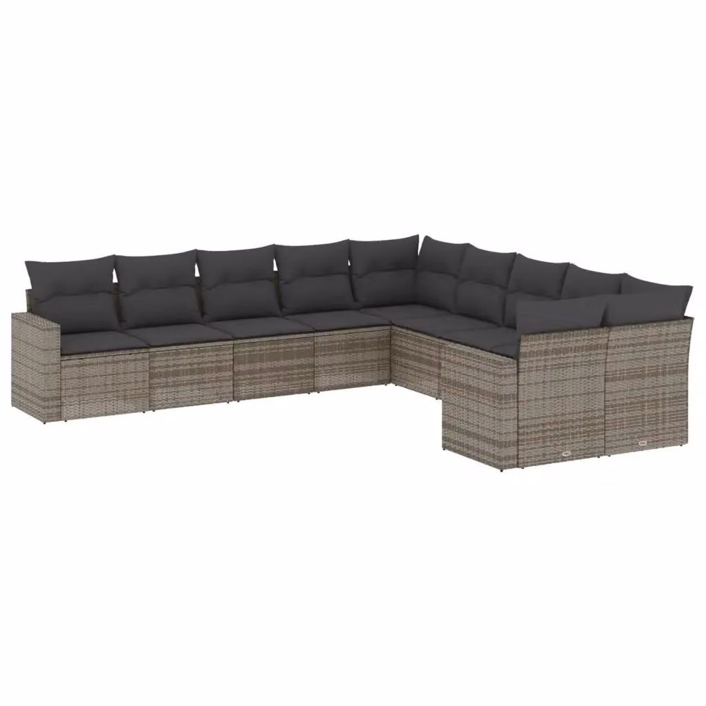 vidaXL Set Divano da Giardino a L 10 pz in Polyrattan Grigio con Cuscini Imbottiti e Rivestimenti Rimovibili – 2