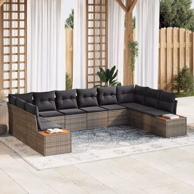 Set Divano da Giardino 10 pz Grigio Poly Rattan 3348175