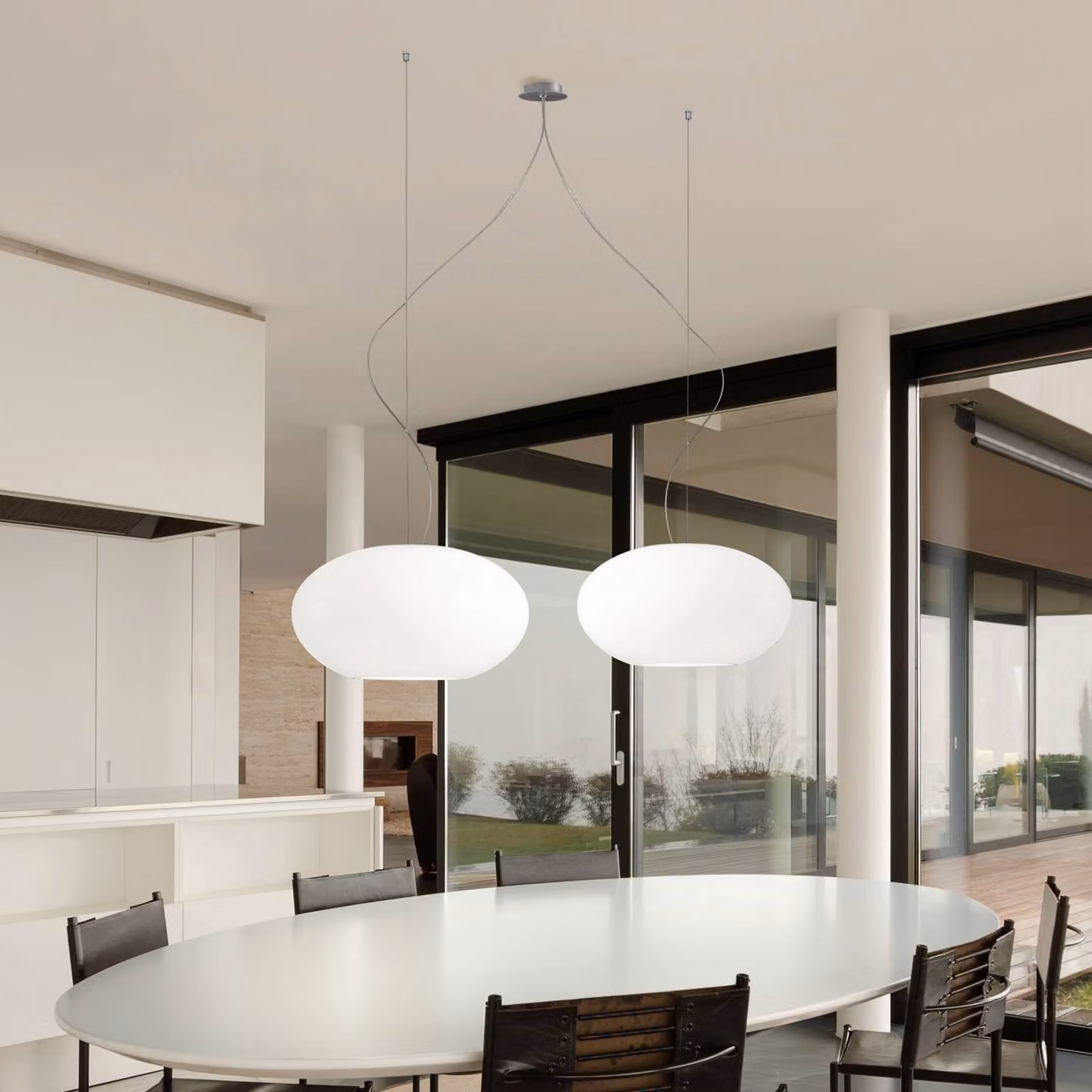 Casablanca Lampada a sospensione in vetro AIH, dimmerabile, Bianco / Opale, Soggiorno / Sala da pranzo, Vetro, Design, Lampada a sospensione