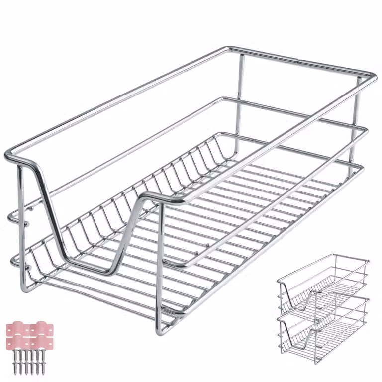 Set di 2 cassetti telescopici in metallo grigio argento TecTake GmbH per cucina, bagno e camera da letto, L/P/H: 44 x 30 x 14 cm