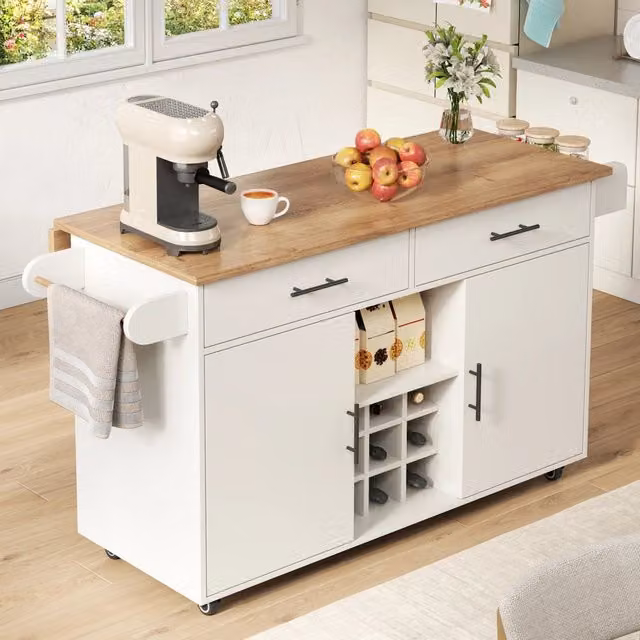 Isola da cucina con piano di lavoro ribaltabile 120 x 45 x 84 cm in legno ingegnerizzato bianco