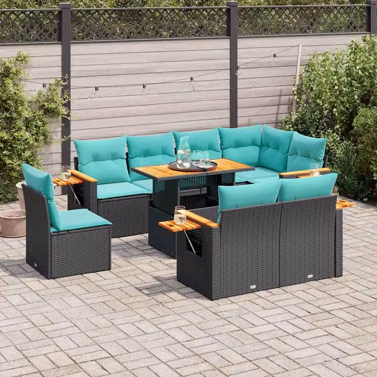Maison Exclusive - Set da giardino 9 pezzi con cuscini in polyrattan nero