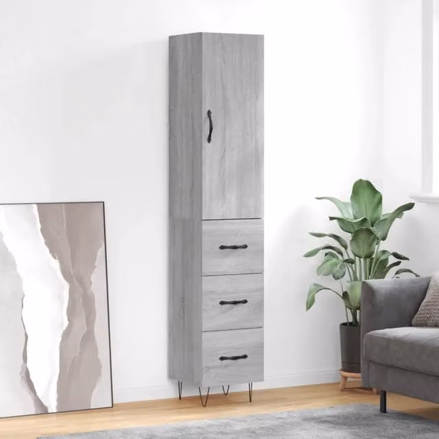 Credenza moderna vidaXL in legno e metallo grigio L/P/H: 34,5 x 34 x 180 cm