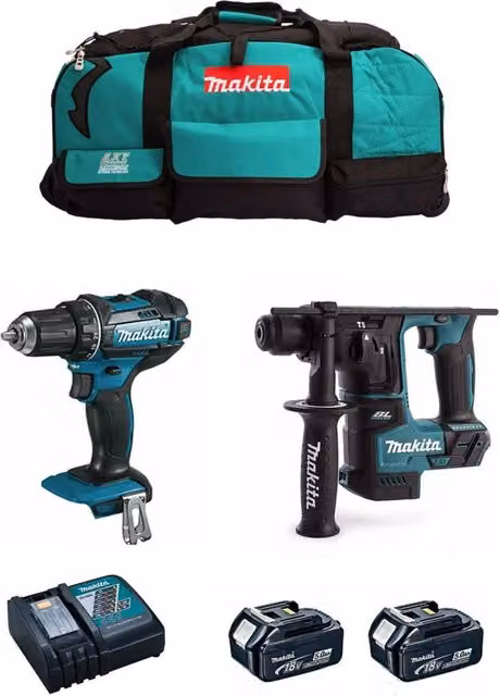 Makita Kit MK201 con Avvitatore DDF482, Perforatore DHR171, 2 Batterie da 5,0 Ah e Caricabatterie DC18RC Serie LXT – 1