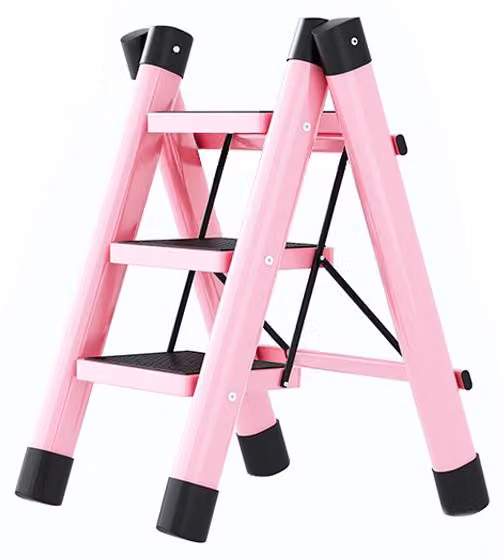 Scala pieghevole, con 3 gradini, antiscivolo, impermeabile, resistente alla ruggine, per elettrodomestici, colore rosa