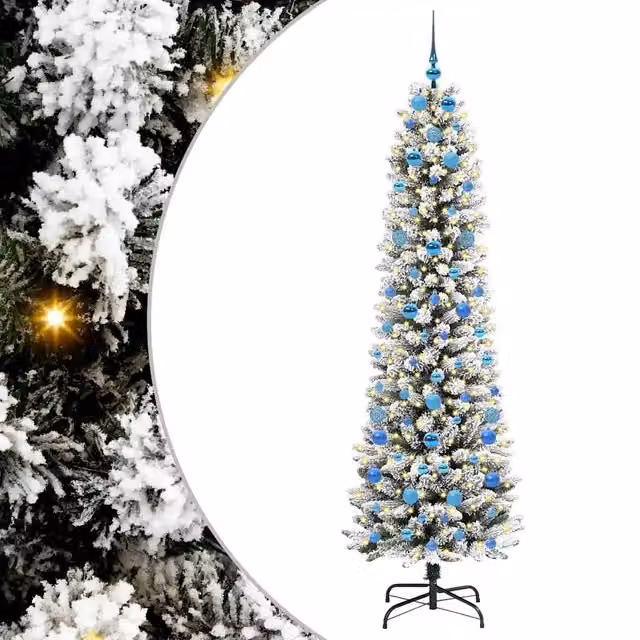 Albero di Natale artificiale moderno vidaXL con 300 LED bianco caldo, colore verde e bianco, Altezza: 210 cm – 1