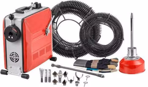 VEVOR Macchina Sturatubi Elettrica da 850 W con Cavo a Molla in Acciaio Inox, Pulitrice per Scarichi di Fognature, Docce, Bagni e Cucine, Colore Rosso e Argento