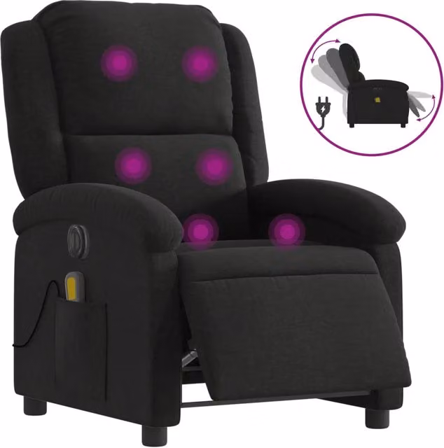 Poltrona Massaggiante | Sedia Relax Reclinabile Elettrica Nera in Tessuto