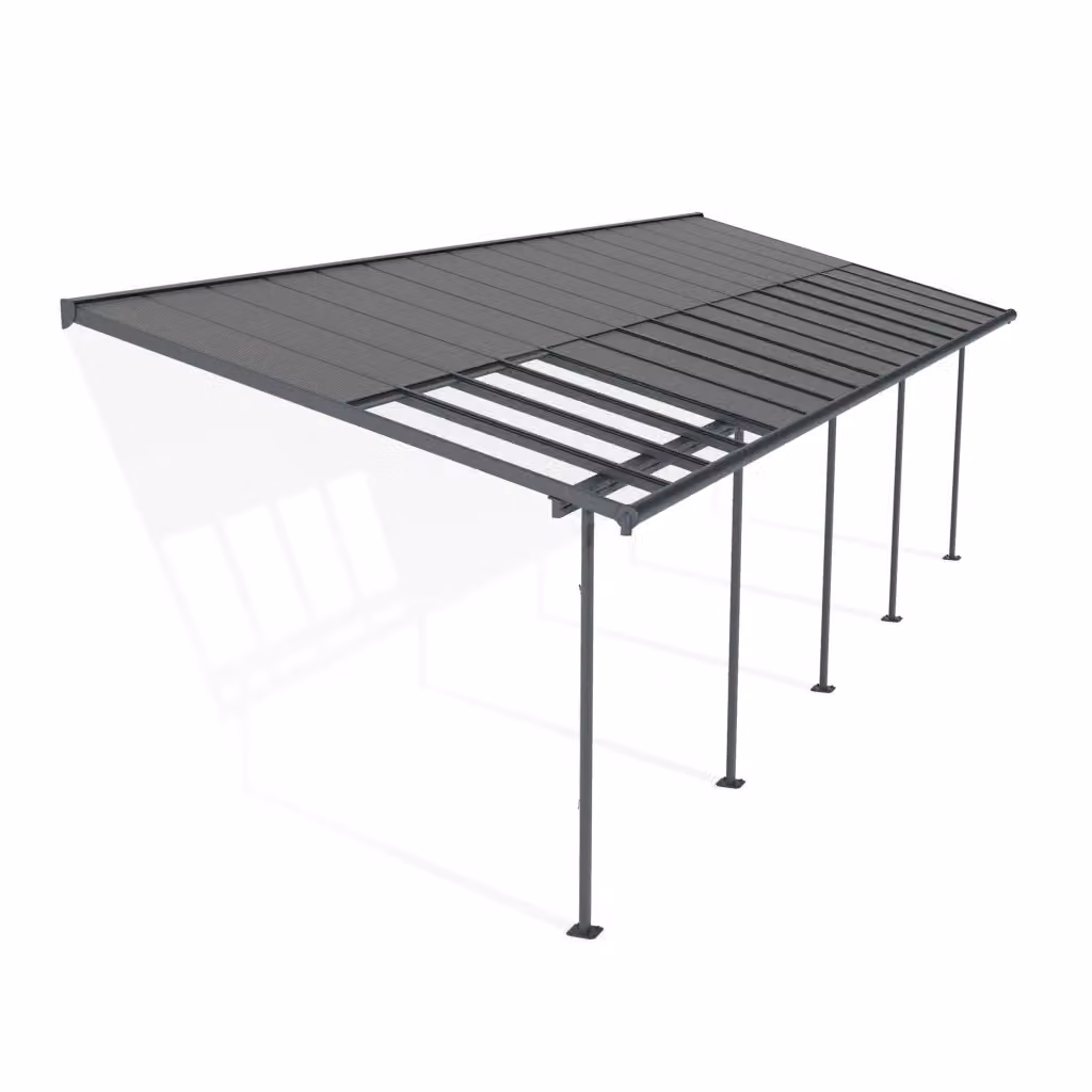Pergola addossata Palram Canopia Sierra Cabrio in alluminio e policarbonato, colore grigio, L: 970 cm, P: 300 cm – 2