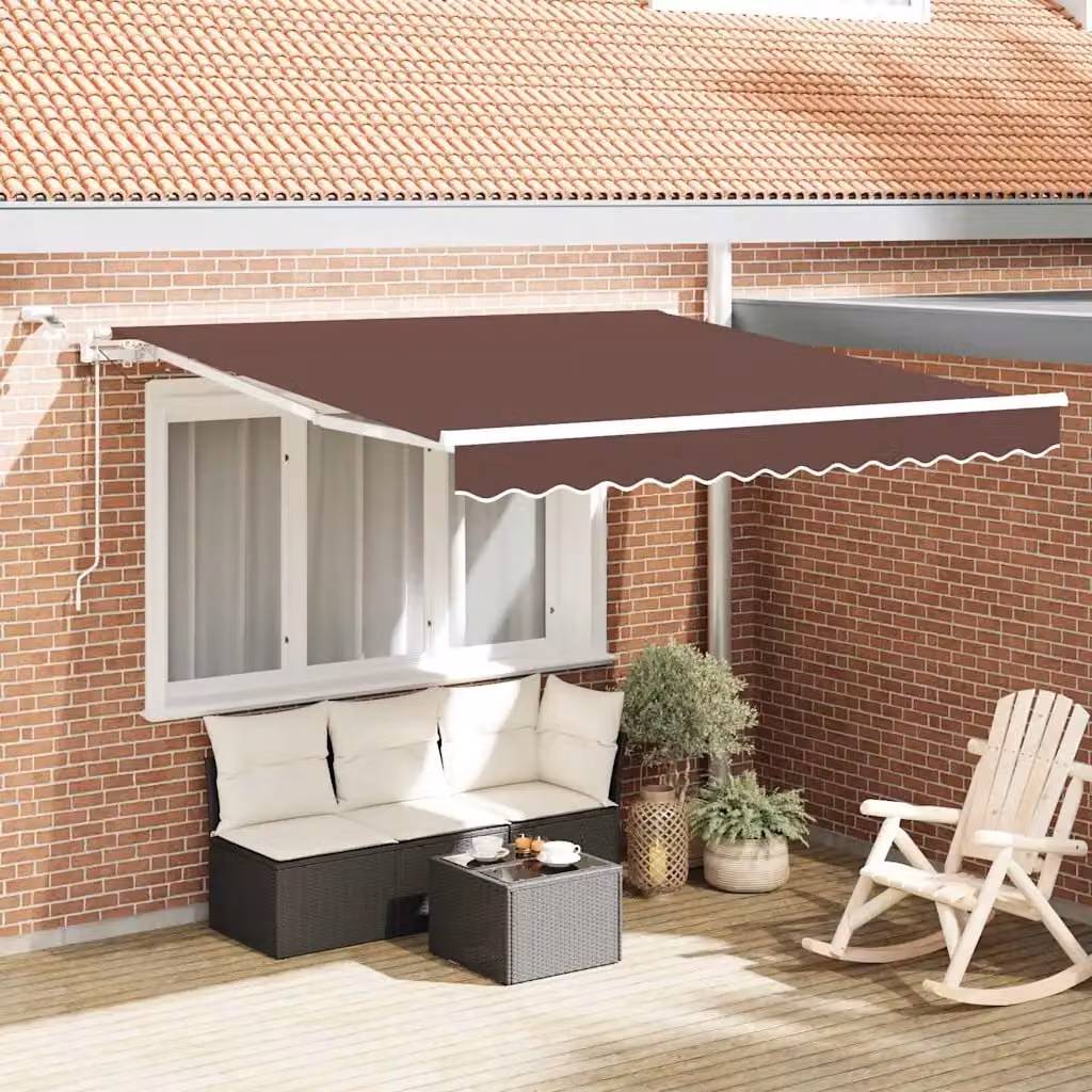 vidaXL Tenda da Sole Retrattile Automatica con LED e Telecomando, Marrone e Bianco, L: 300 cm, P: 250 cm – 1