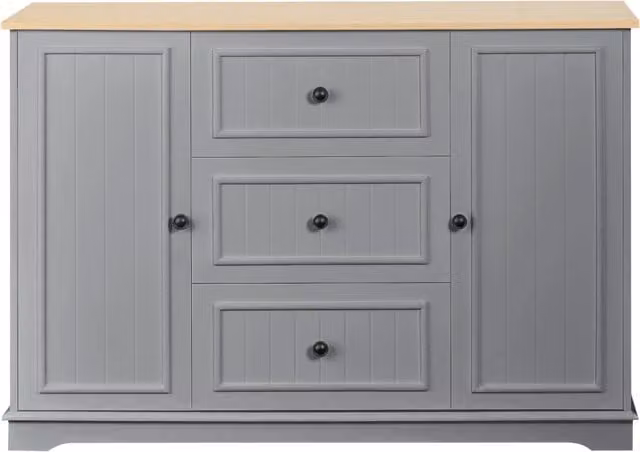 Credenza moderna in MDF per cucina e soggiorno con 3 cassetti, 2 ante e ripiani regolabili, colore grigio e nero
