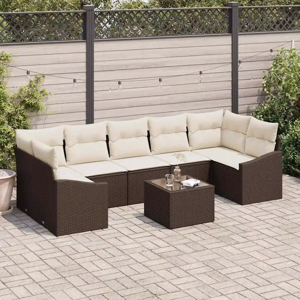 Set di divani da giardino vidaXL in rattan 8 pezzi con tavolo da caffè, colore marrone e beige – 1