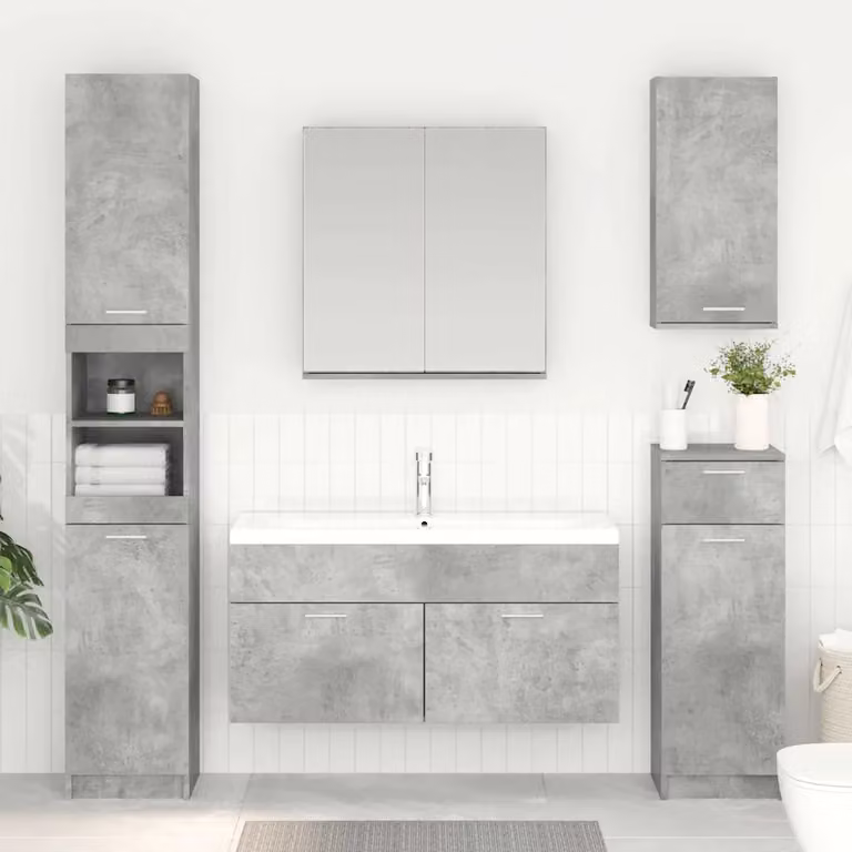 Armadio sottolavello da bagno moderno vidaXL in legno ingegnerizzato, Grigio cemento