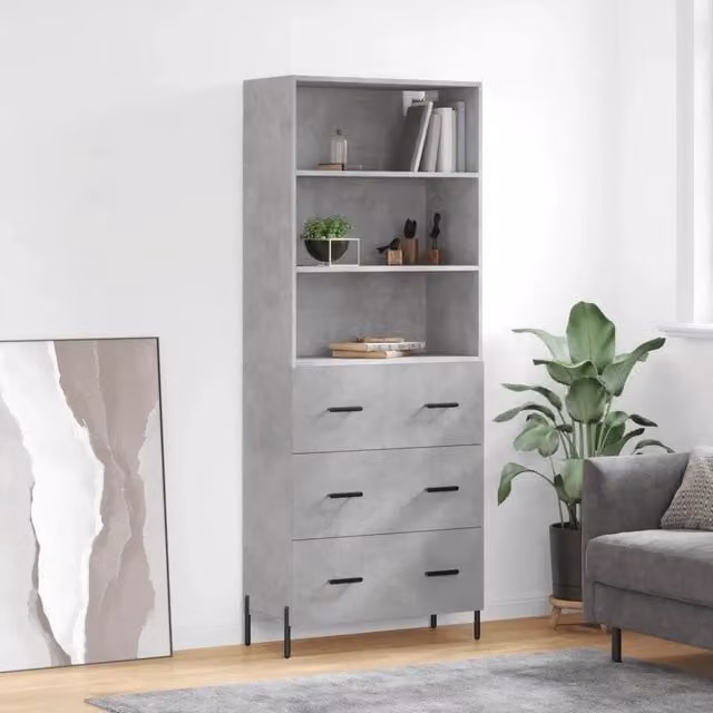 Credenza Grigio Cemento 69,5x34x180 cm in Legno Multistrato 3189393