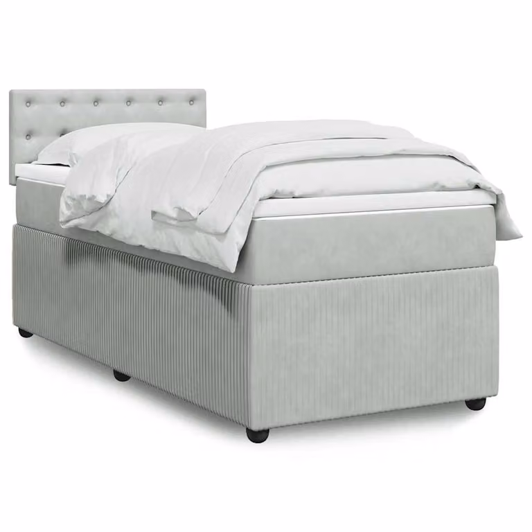 vidaXL Giroletto Ibrido con Materasso a Molle Insacchettate in Velluto Grigio e Bianco, L/P/H: 90 x 200 cm