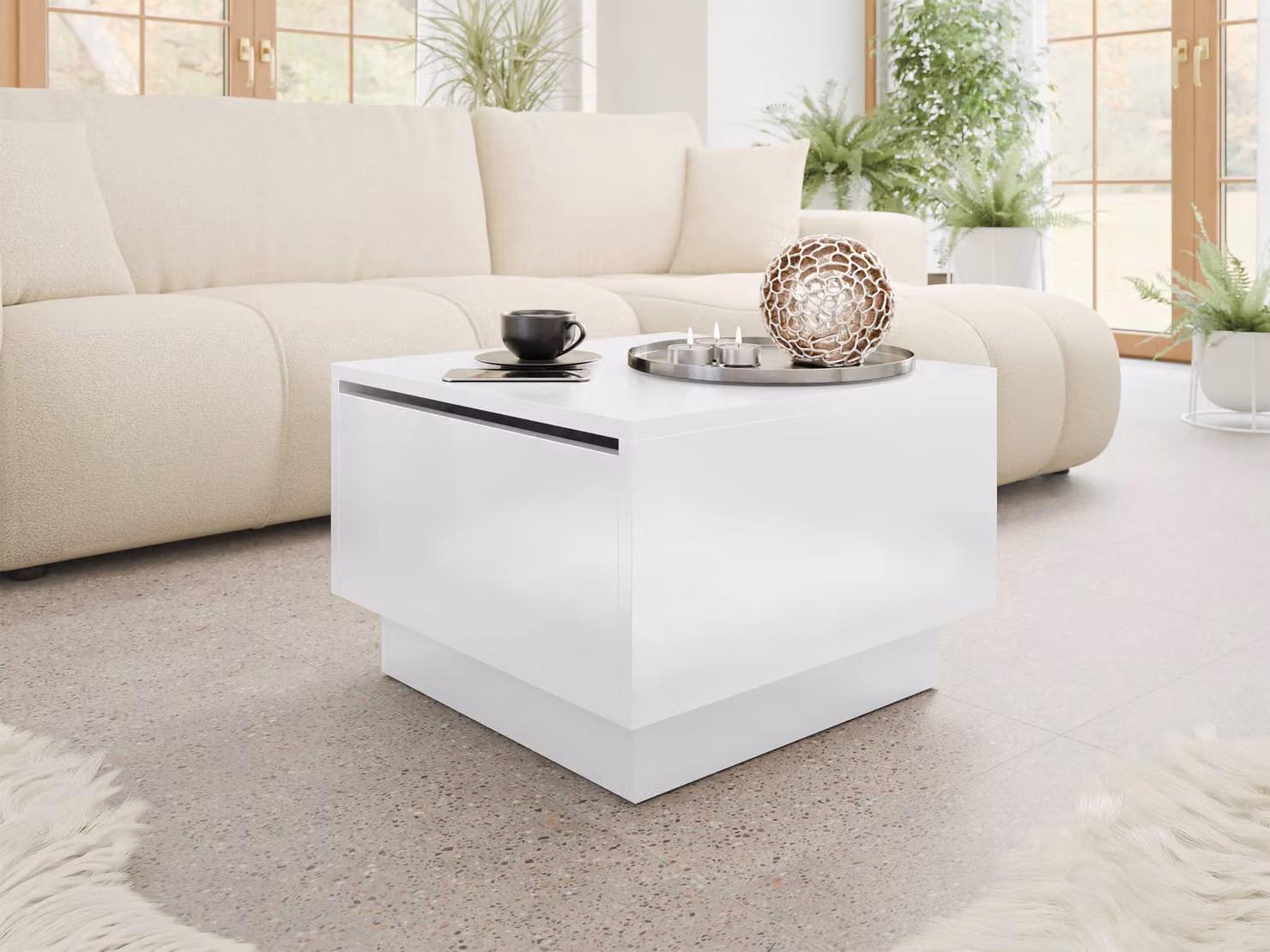 Tavolino quadrato 60x60 cm NORAN - bianco lucido