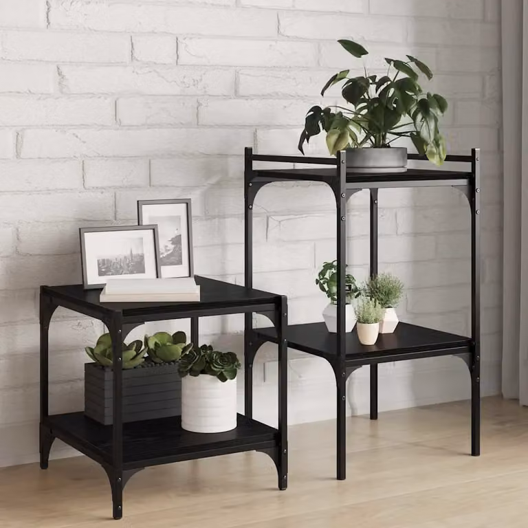 Set di 4 scaffali vidaXL a 3 livelli in metallo e legno ingegnerizzato nero opaco L 40 cm x P 40 cm x H 1,5 cm per soggiorno o ufficio
