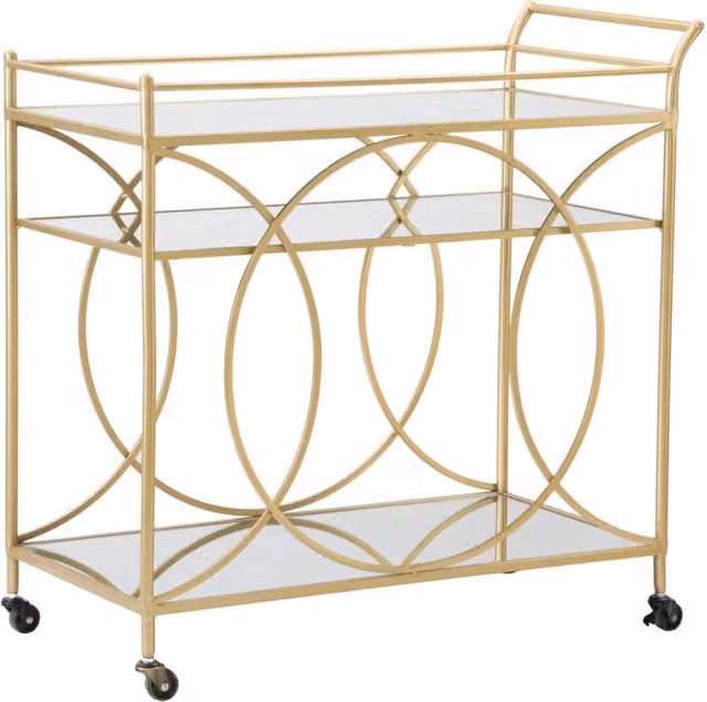 Carrello Infinity 80x40x80 cm in Ferro MDF e Specchio Oro