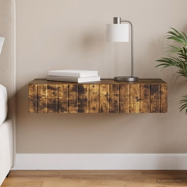 vidaXL Tavolino da Parete Laterale in Rovere Fumo Marrone L: 87,5 cm, P: 34,5 cm, H: 17 cm