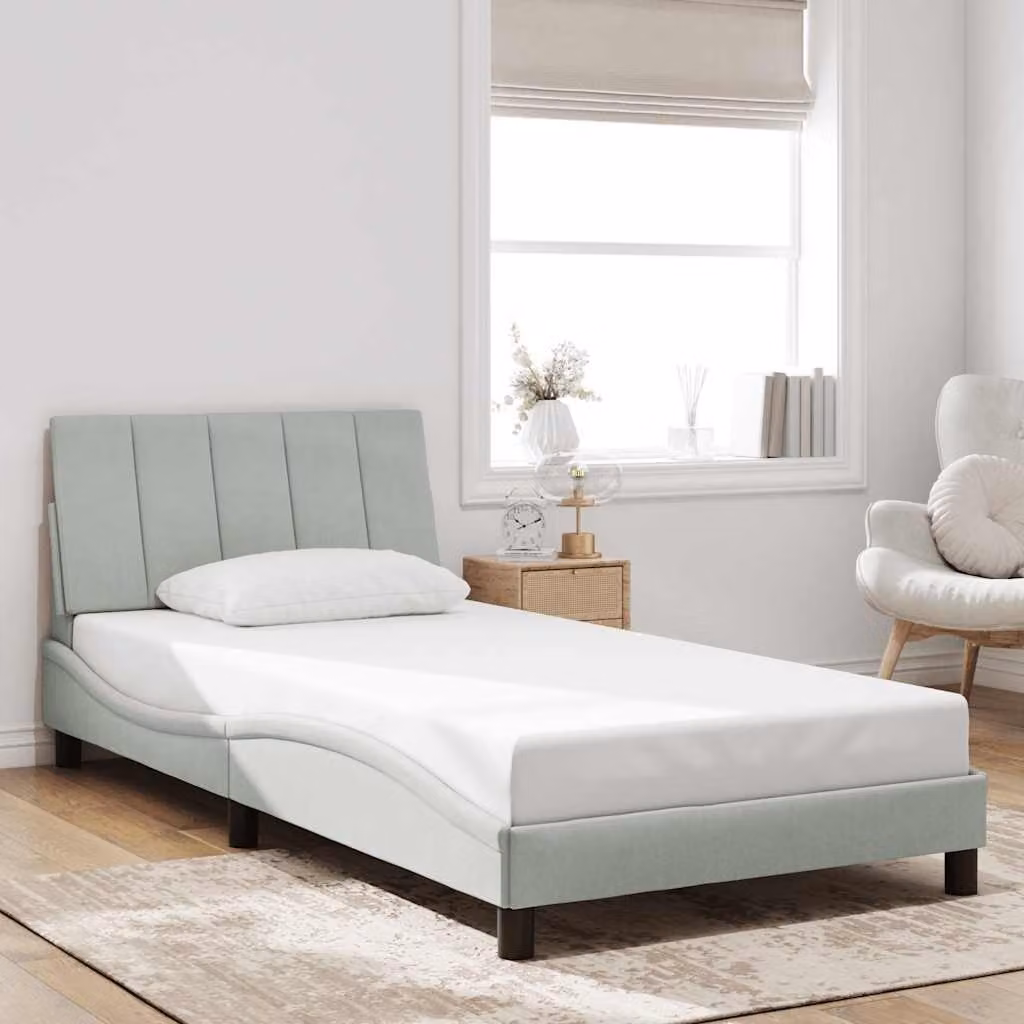 Giroletto senza materasso Hanko vidaXL in velluto grigio chiaro, L 100 x P 200 cm – 1