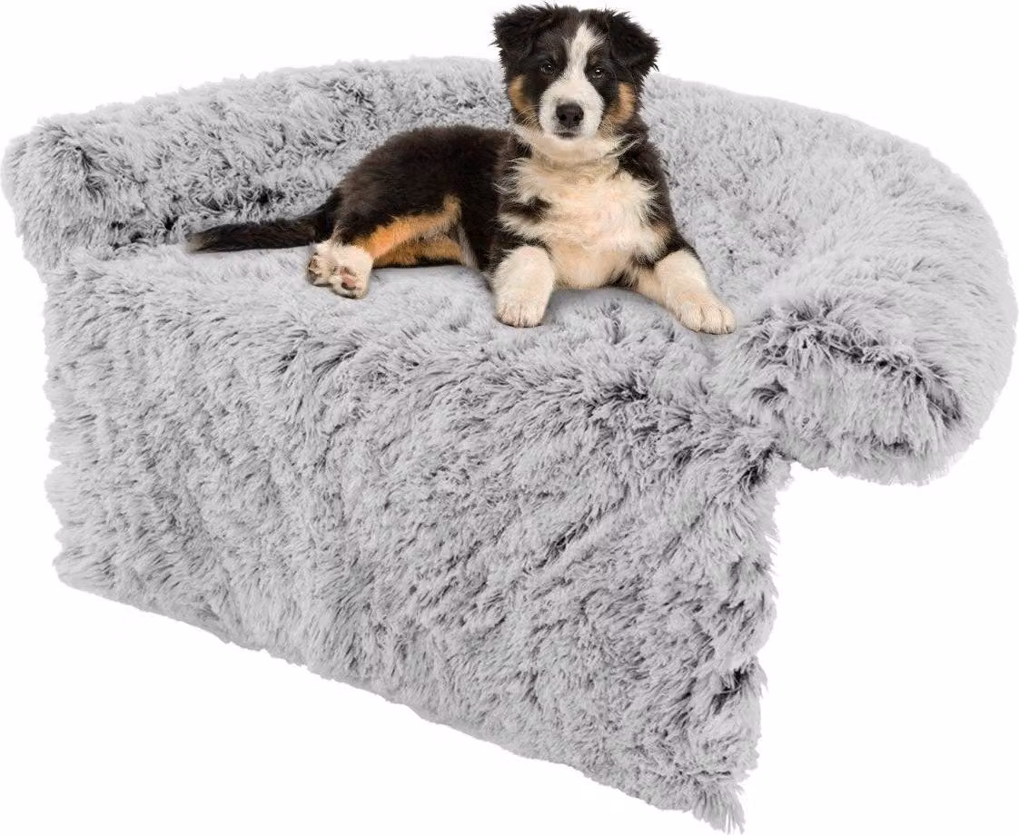 Cuccia per cani in peluche con base antiscivolo, rivestimento sfoderabile e lavabile e morbido cuscino, misura media 112 x 101 cm, grigio-bianco