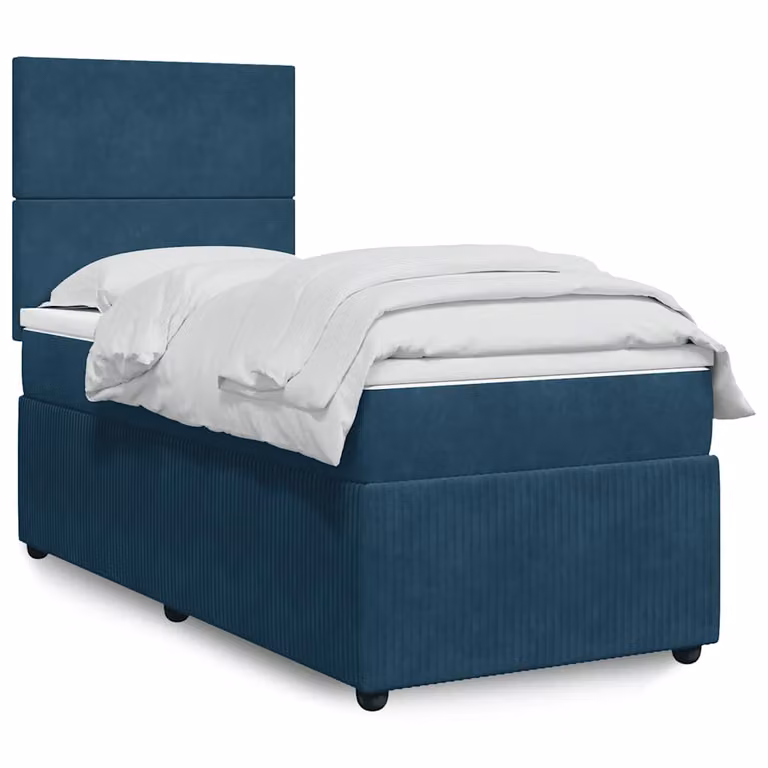 vidaXL Giroletto a Molle Ibrido con Materasso in Velluto Blu e Bianco L/P/H: 100 x 200 cm