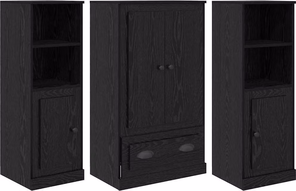 Credenza con cassetto 3 pcs Rovere Nero Legno multistrato