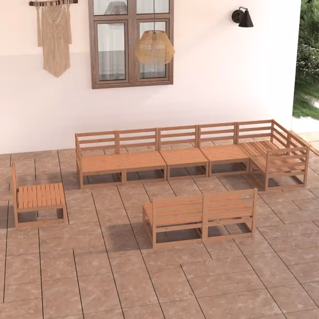 Set Salotto da Giardino 9pz Marrone Ambra Legno Massello Pino 3075637