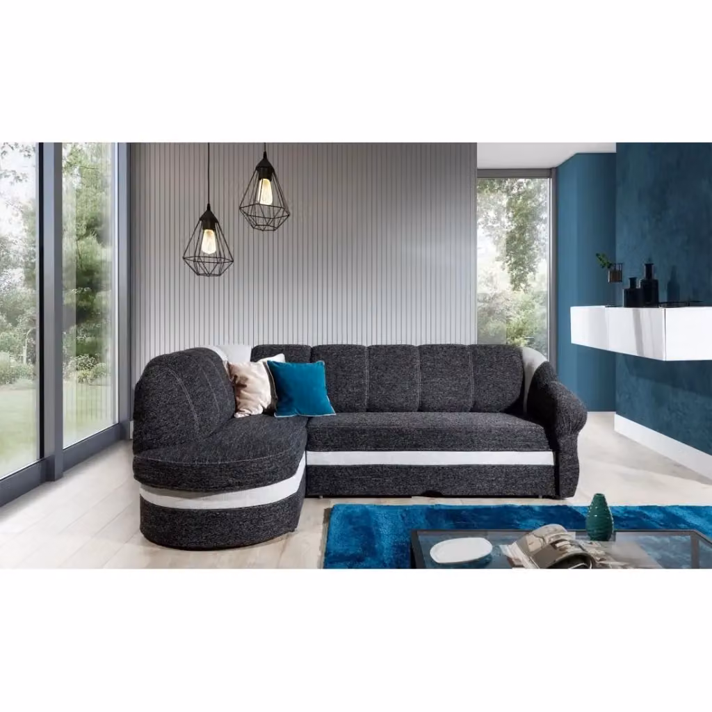 Divano angolare sinistro convertibile BENANA MEUBLORAMA nero e bianco con contenitore L/P/H: 250 x 180 x 85 cm – 2
