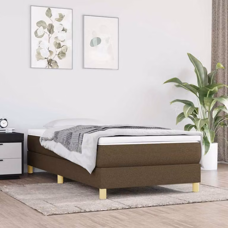 vidaXL Struttura Letto a Rete a Molle in Tessuto Marrone con Listelli in Legno L: 200 cm, P: 90 cm, H: 25 cm
