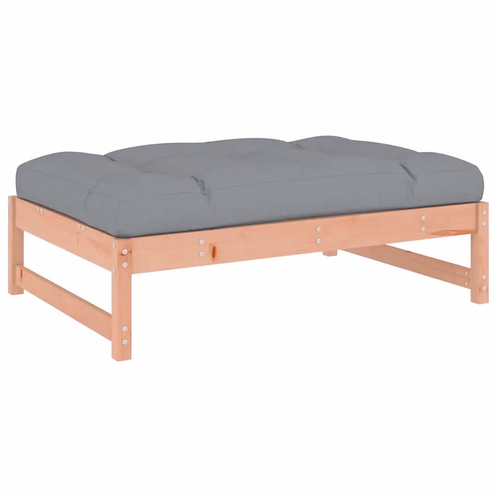Poggiapiedi da giardino in legno massello con cuscini grigi L: 120 cm, P: 80 cm – 2