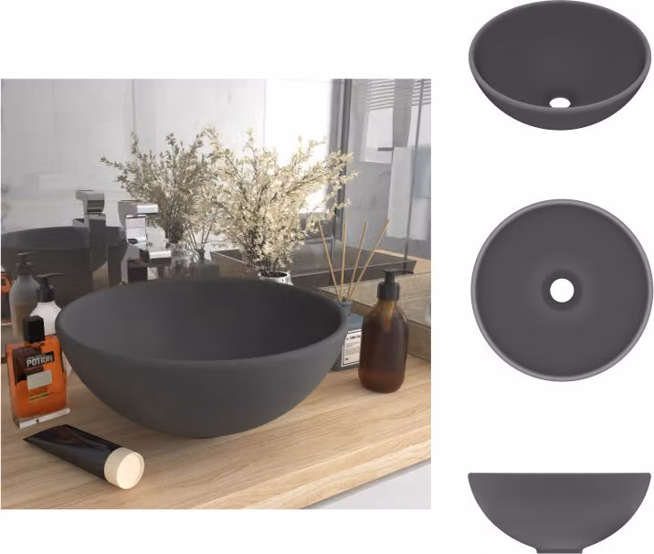 vidaXL Lavabo rotondo grigio scuro opaco 32,5x14 cm in Vetroceramica - Lavabo da bagno