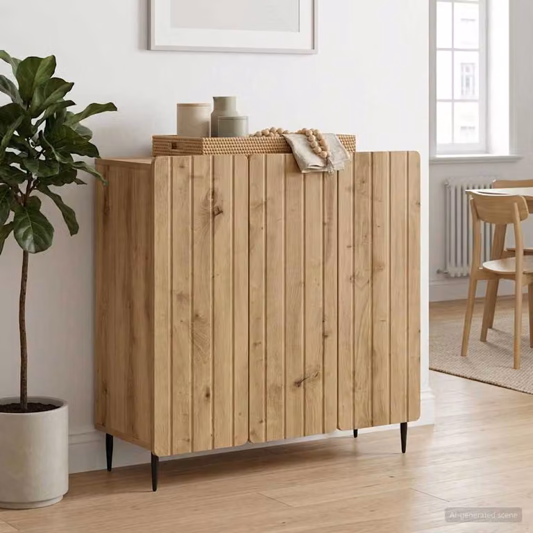 Credenza moderna vidaXL in rovere color marrone L: 89 cm, P: 34,5 cm, H: 82 cm