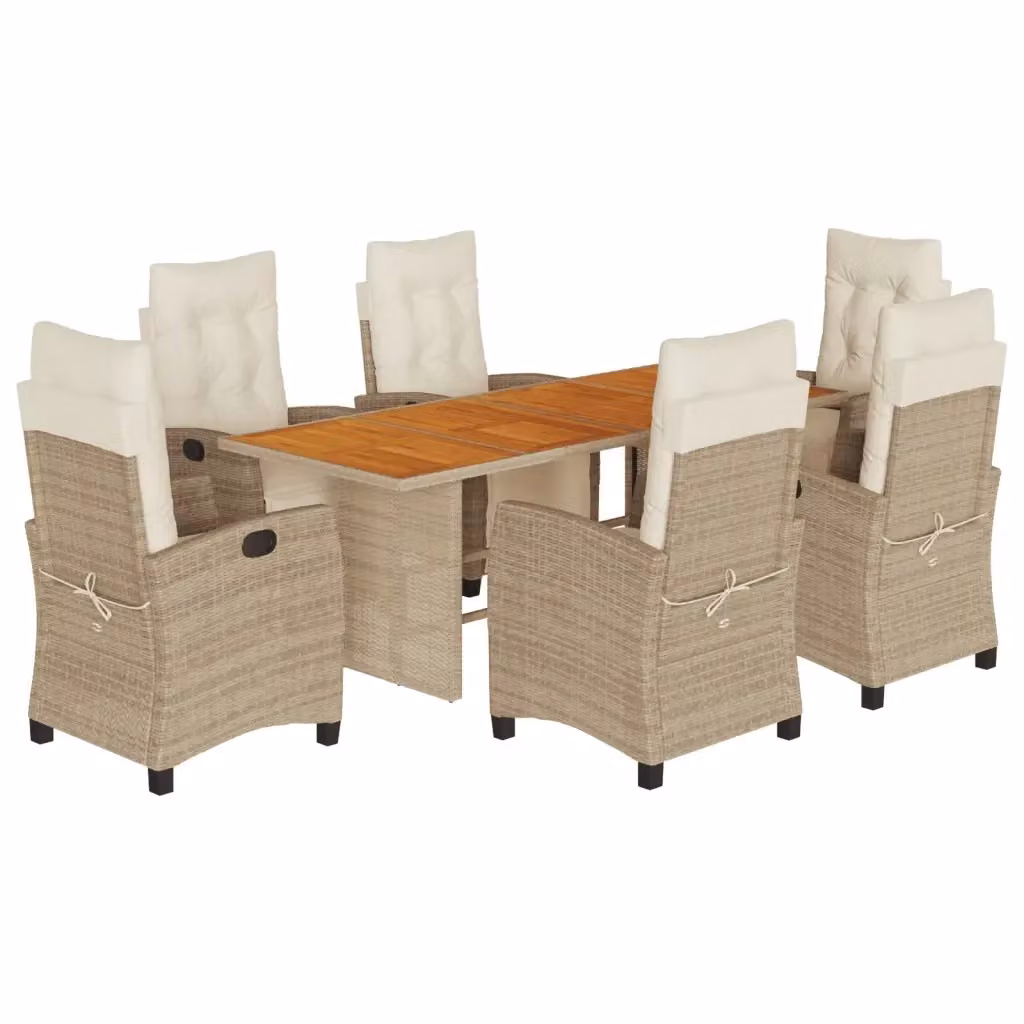 Set da giardino moderno vidaXL in polyrattan con tavolo in legno di acacia e 7 sedie con cuscini beige e grigio – 2