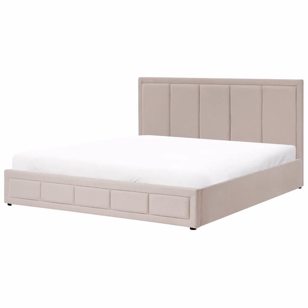 Letto ottomano Beliani color beige in tessuto con testiera imbottita e rete a doghe sollevabile, stile minimalista, L/P/H: 180 x 200 x 71 cm – 2