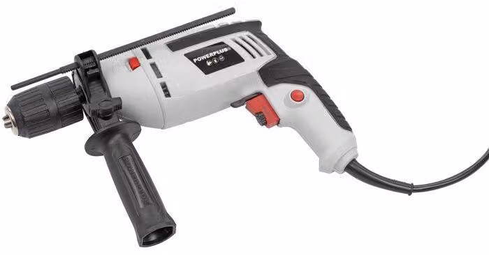 Trapano a percussione Powerplus, 600 W, 35.000 - 48.000 colpi/min, foratura su legno/acciaio/calcestruzzo, limitatore di profondità, impugnatura aggiuntiva
