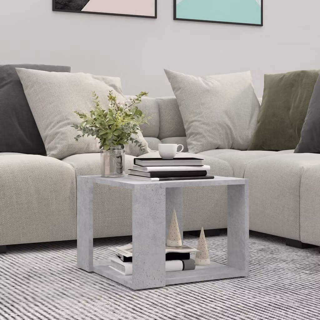 The Living Store Tavolino in cemento grigio 40x40x30 cm Materiale a base di legno