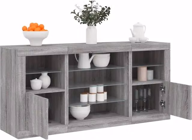 Credenza con Luci LED-Buffet-Armadio da cucina Grigio Sonoma 142,5x37x67 cm 105800