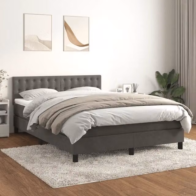 Letto Ibrido con Giroletto a Molle e Materasso vidaXL in Velluto Grigio e Bianco L/P/H: 193 x 144 x 88 cm