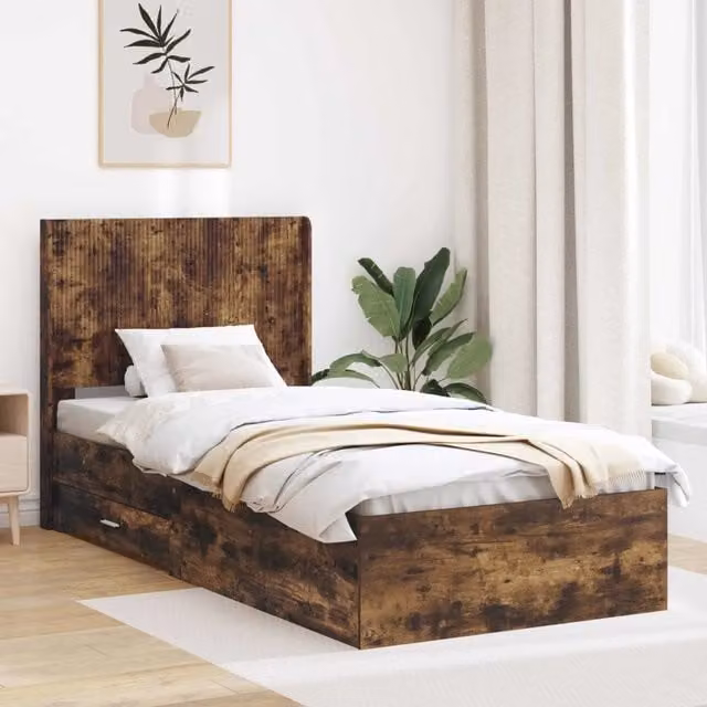 Struttura del letto con stoccaggio e testata Rovere Fumo 3414145