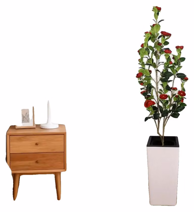 Albero di camelie artificiale, design realistico, facile da curare, colore rosso, altezza 150 cm