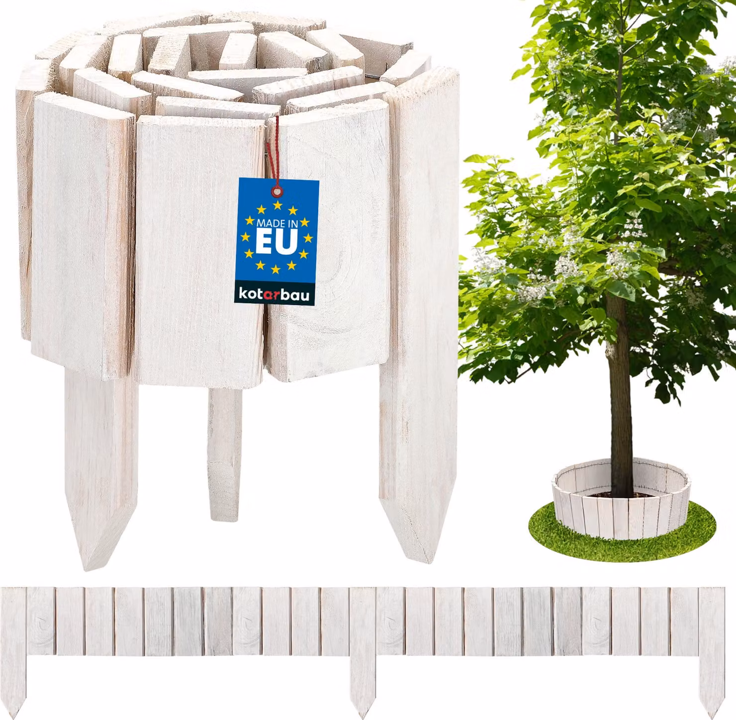 KOTARBAU® Staccionata in Legno per Giardino 110x10cm Recinzione Giardino Esterno in Legno Bianco Steccato per Giardino