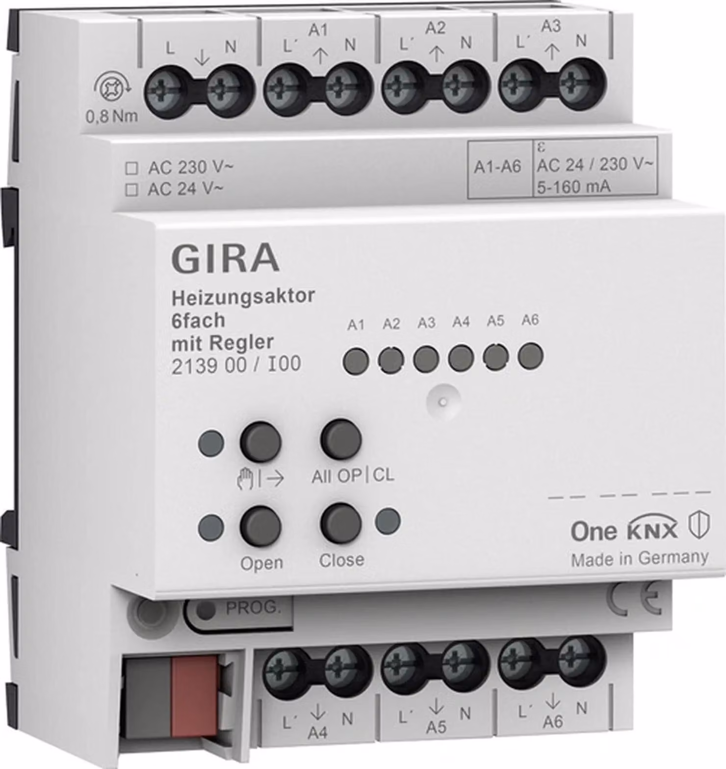 Attuatore riscaldamento Gira, 6 vie, regolatore, OneKNX, REG, 1 pz.