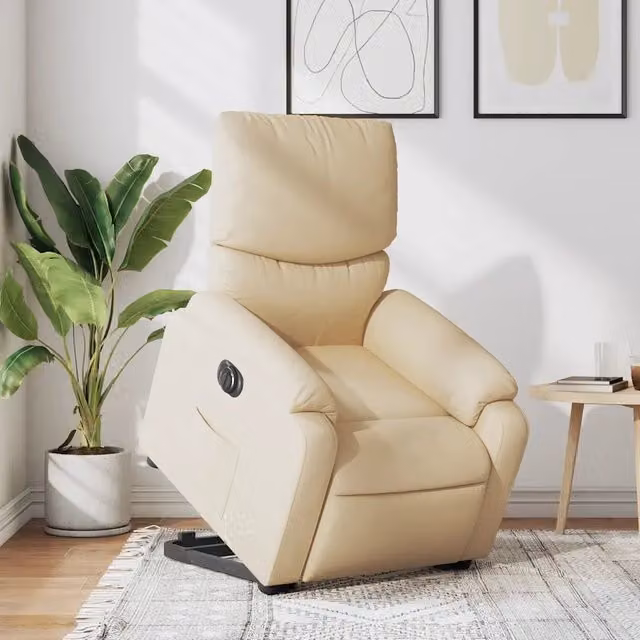 Poltrona Alzapersona Reclinabile Elettrica vidaXL Beige in Tessuto e Finta Pelle con Supporto per Senior – 1