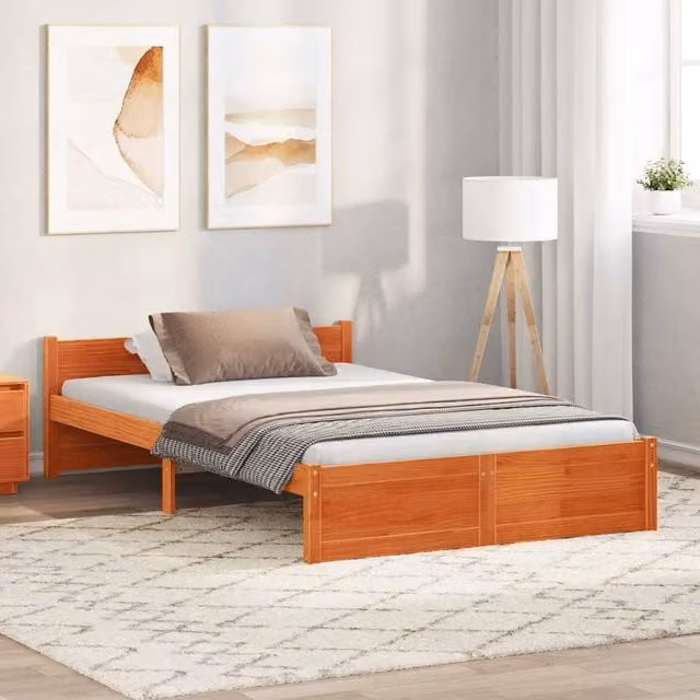 Struttura del letto moderna vidaXL in legno di pino marrone cerato L: 205,5 cm, P: 125,5 cm, H: 51 cm – 1