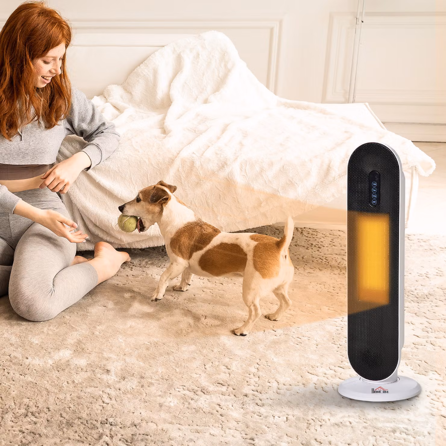 Termoventilatore in ceramica HOMCOM da 2000W con timer, oscillazione e telecomando, H 63,5 x L 21 x P 21 cm – 2