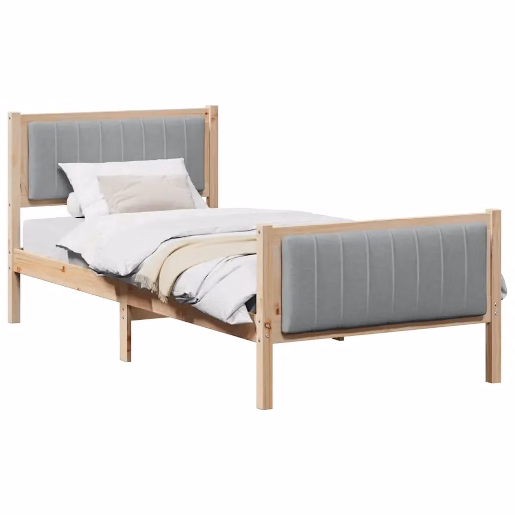 Struttura letto imbottita in legno di pino con giroletto marrone e grigio chiaro L/P/H: 200 x 90 x 85,5 cm – 2