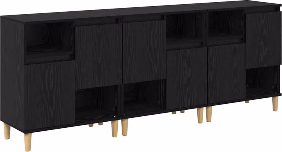 Sideboards 3 pcs Rovere Nero 60 x 35 x 70 cm Legno multistrato