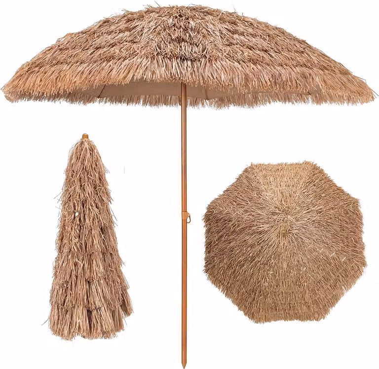KOMFOTTEU Hawaii: ombrellone, ombrellone da spiaggia in paglia di riso, ombrellone in rafia e paglia con protezione solare, ombrellone da giardino per giardino, balcone e spiaggia