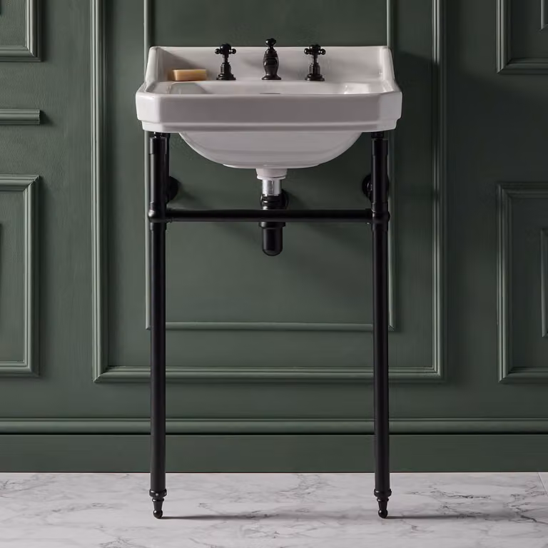 Consolle con Lavabo e Struttura Tradizionale 560mm Nera - 3 Fori per Rubinetteria - Richmond